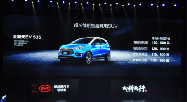 综合续航增至410km 比亚迪元EV上市 售价10.99-13.99万