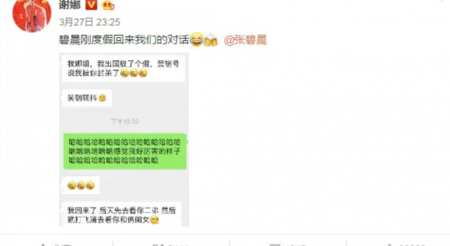 谢娜否认封杀张碧晨 晒聊天记录否认封杀传闻！