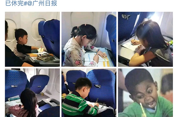 飞机上所有孩子都在补作业 这一幕太感人 学霸快来围观