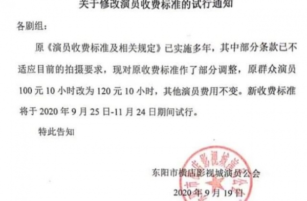 横店群演收入新标准：每10小时120元 引发网友热议