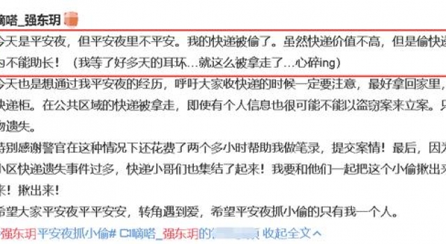 90后女星平安夜遭偷窃，披头散发毫无形象，连夜报警还不忘保暖