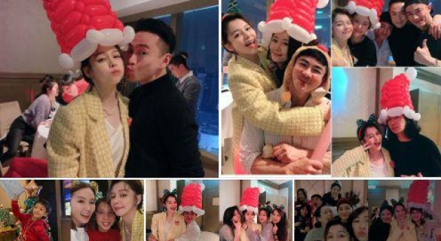 林心如霍建华一起庆祝圣诞 穿同色系衣服甜蜜十足